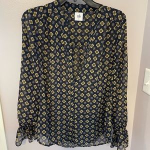 Cabi Mosaic Semi Sheer Bell Sleeve Blouse Womens Small Button Up Woven Top 3772